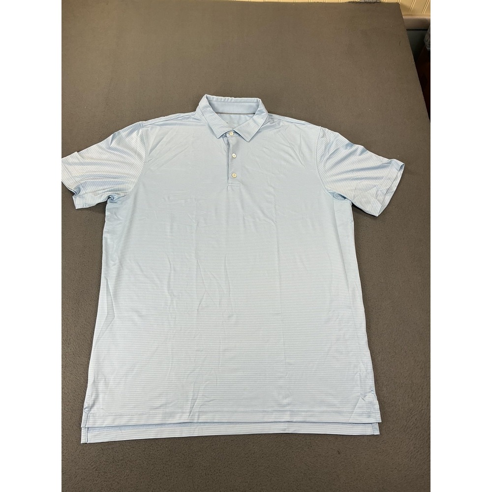 Johnnie-O Polo Shirt Mens XL Light Blue Micro Stripe Performance Short Sleeve